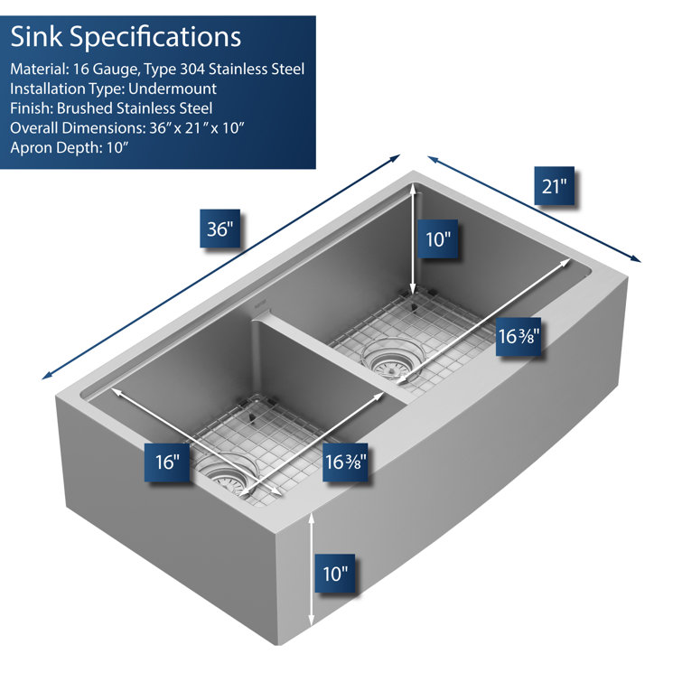 Elite 36'' Double Bowl Stainless Steel Farmhouse Sink