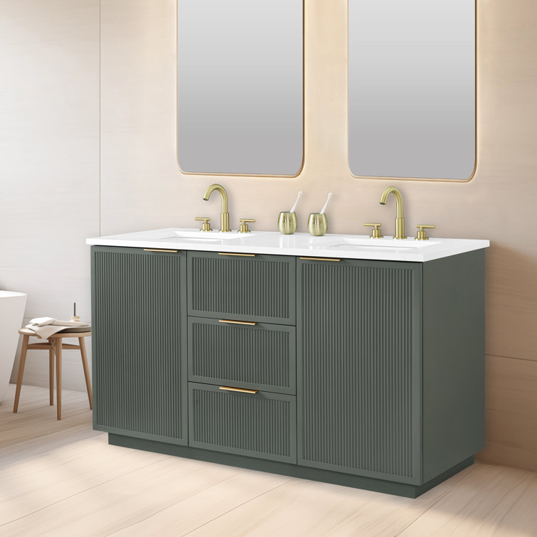 Addison 60" Vintage Green Double Sink Vanity with Ariston White Top