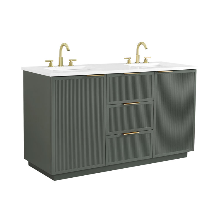 Addison 60" Vintage Green Double Sink Vanity with Ariston White Top