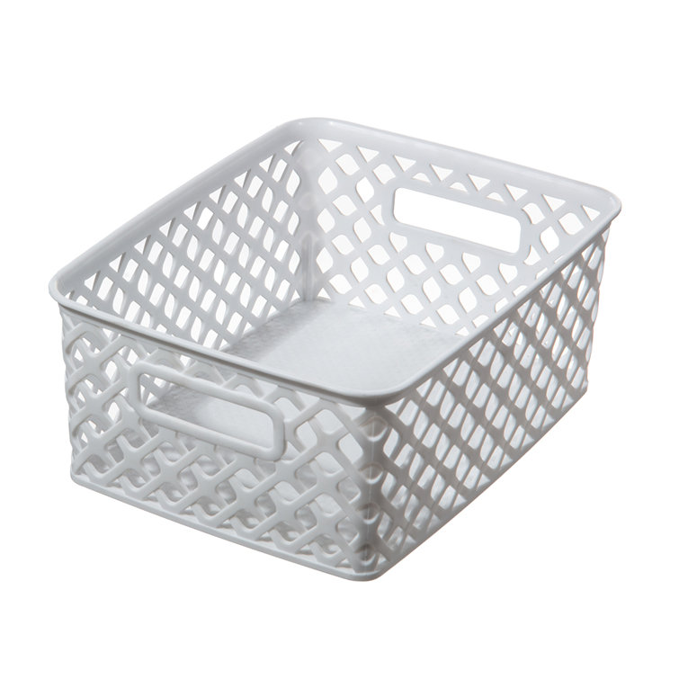 Set of 4 White Plastic Rectangular Decorative Baskets