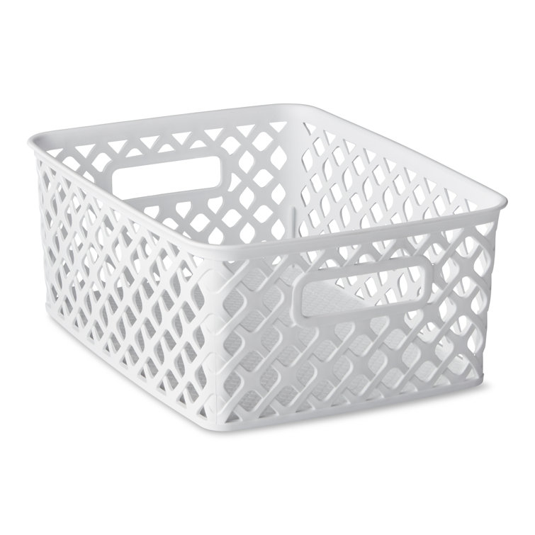 Set of 4 White Plastic Rectangular Decorative Baskets