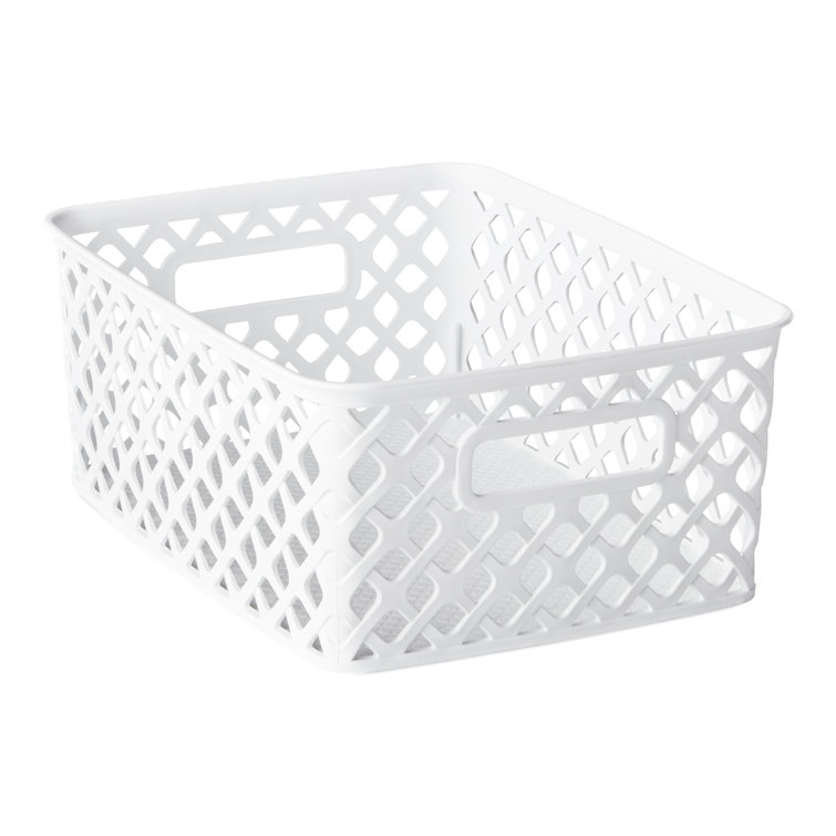 Set of 4 White Plastic Rectangular Decorative Baskets