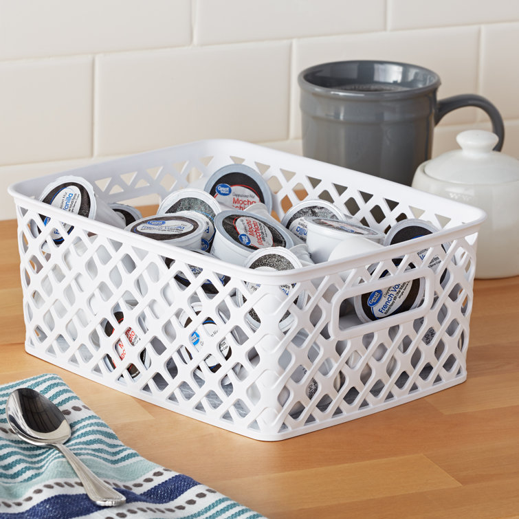 Set of 4 White Plastic Rectangular Decorative Baskets