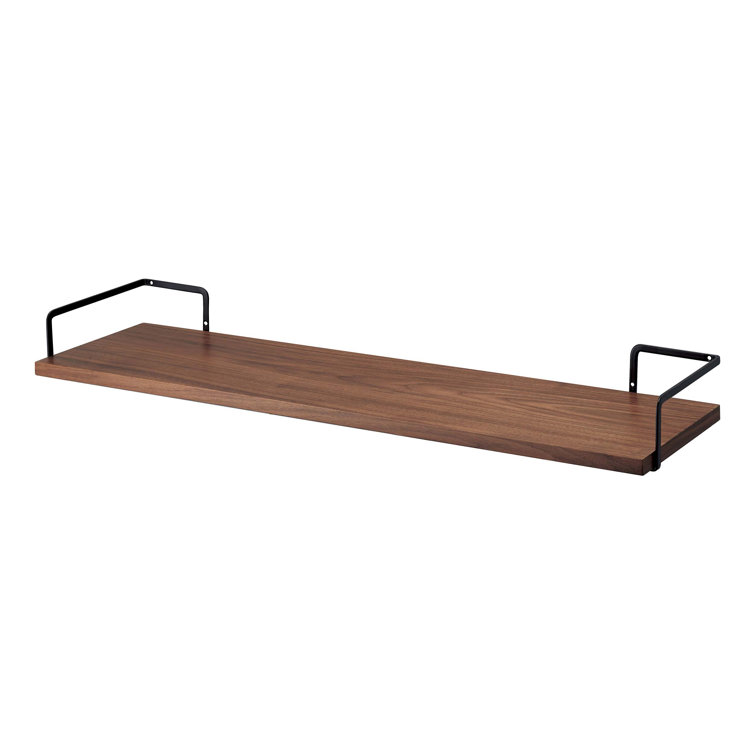 Contemporary Black Steel and Wood Wall-Mounted Shelf