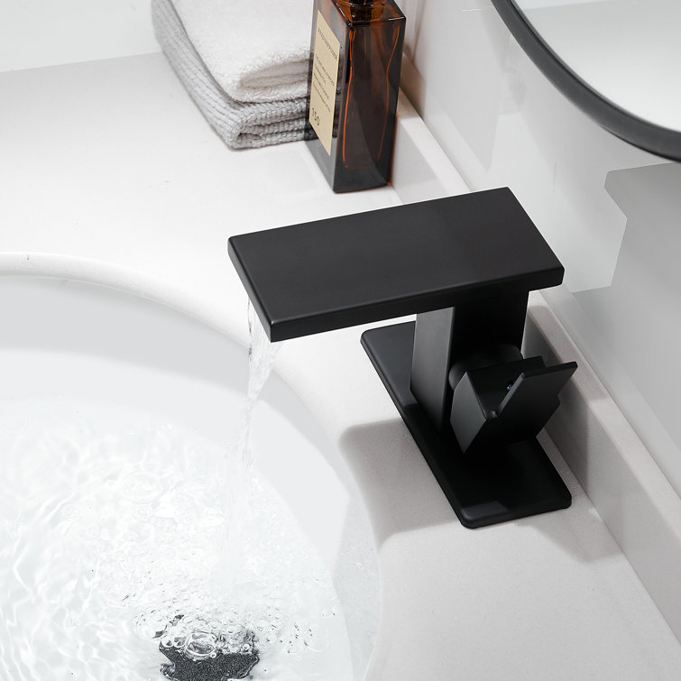 Matte Black Single-Handle Waterfall Bathroom Faucet with Drain Assembly