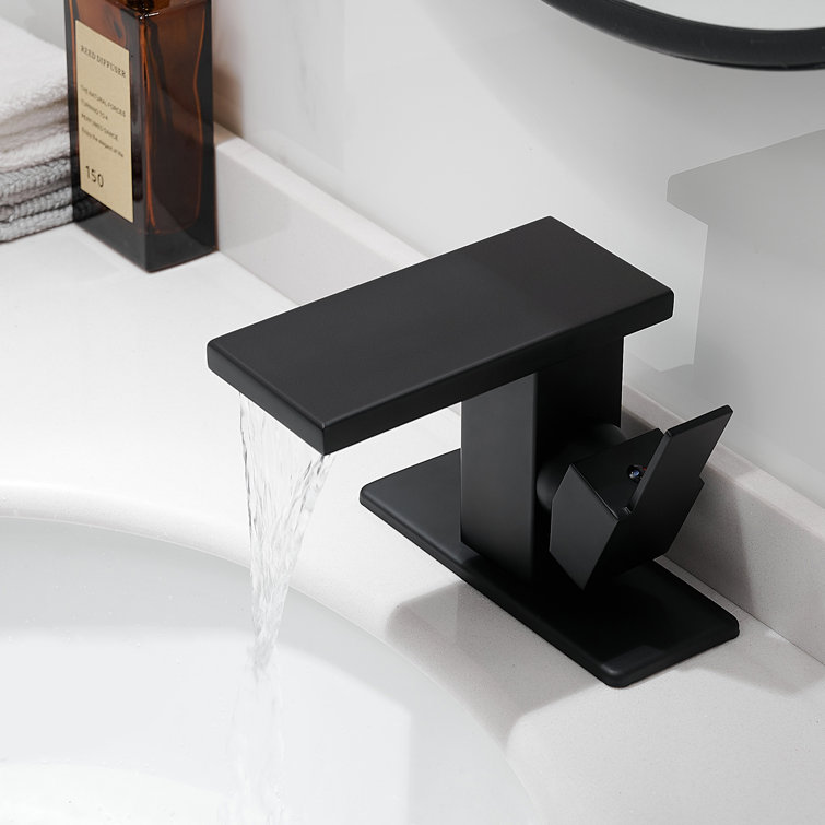 Matte Black Single-Handle Waterfall Bathroom Faucet with Drain Assembly