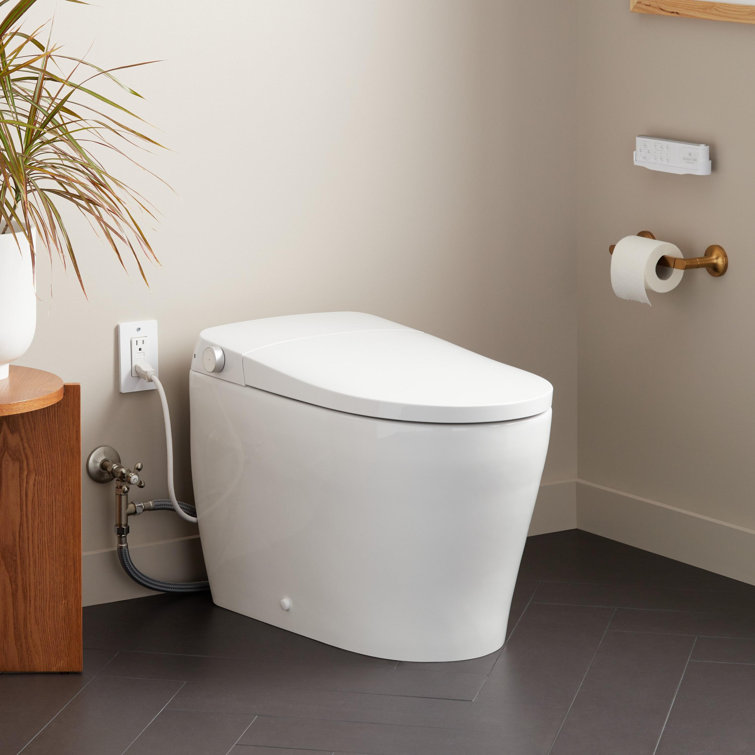 Vela Plus White One Piece Elongated Toilet with Bidet Seat