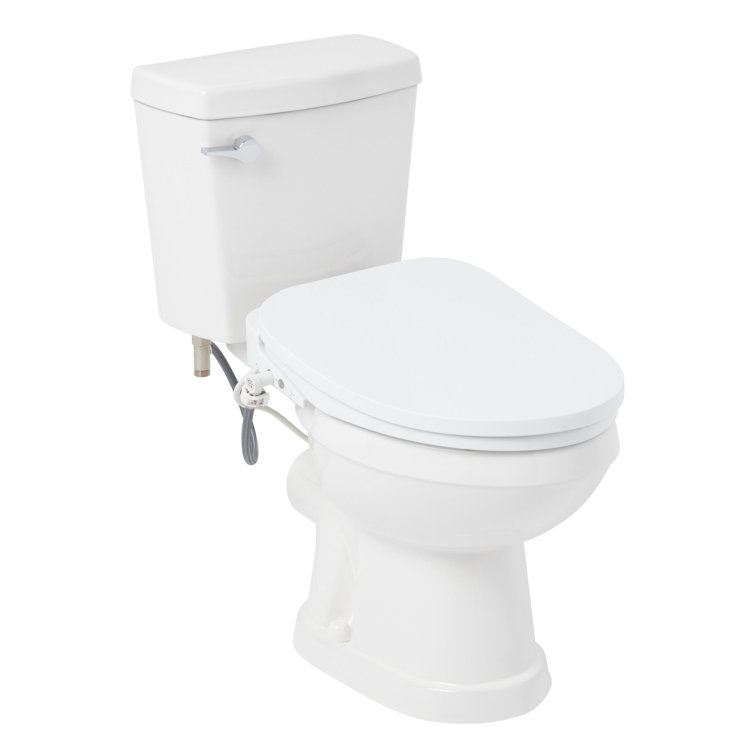 White Two-Piece Elongated High-Efficiency Toilet with Bidet Seat