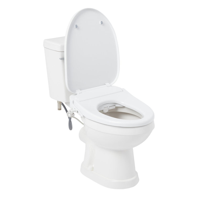 White Two-Piece Elongated High-Efficiency Toilet with Bidet Seat