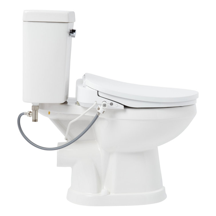 White Two-Piece Elongated High-Efficiency Toilet with Bidet Seat