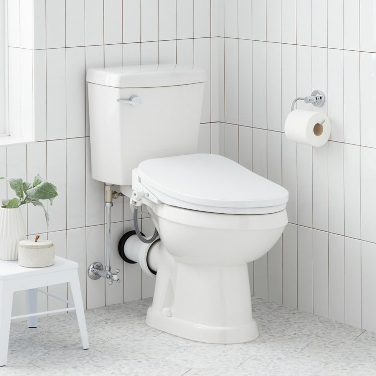 White Two-Piece Elongated High-Efficiency Toilet with Bidet Seat