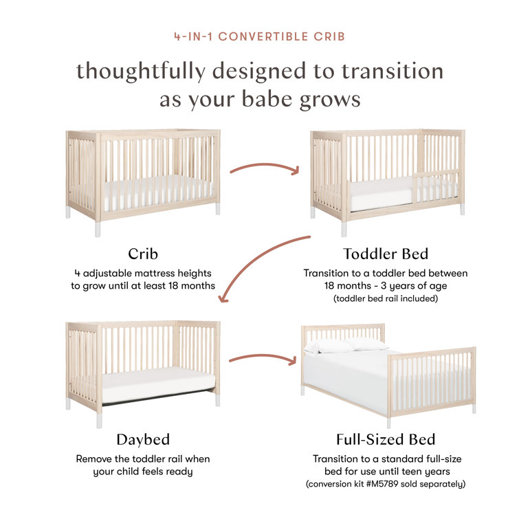 Washed Natural and White Pine 4-in-1 Convertible Toddler Crib