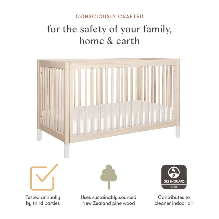 Washed Natural and White Pine 4-in-1 Convertible Toddler Crib