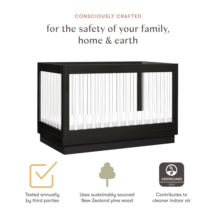 Black Acrylic and Pine Wood 3-in-1 Convertible Crib