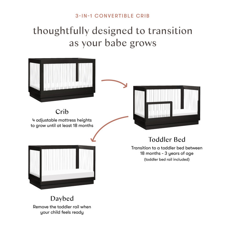 Black Acrylic and Pine Wood 3-in-1 Convertible Crib