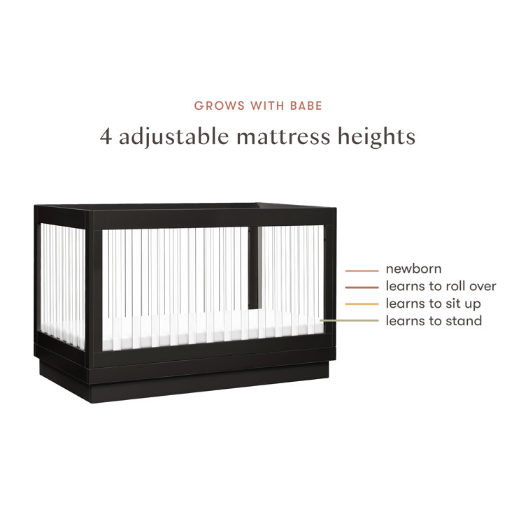 Black Acrylic and Pine Wood 3-in-1 Convertible Crib