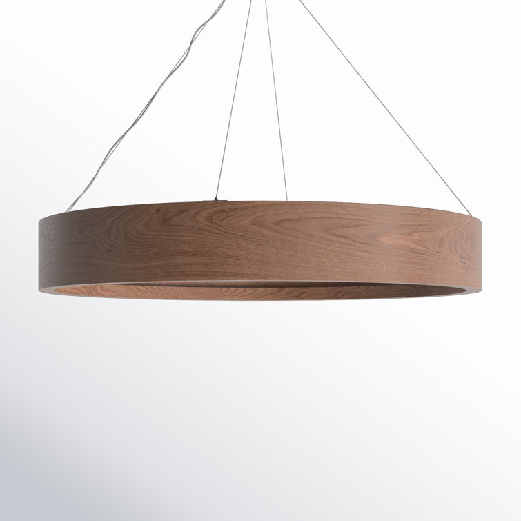 Contemporary Bronzed 33" Walnut Veneer LED Chandelier