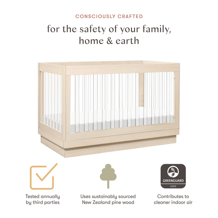 Washed Natural Pine and Acrylic 3-in-1 Convertible Crib