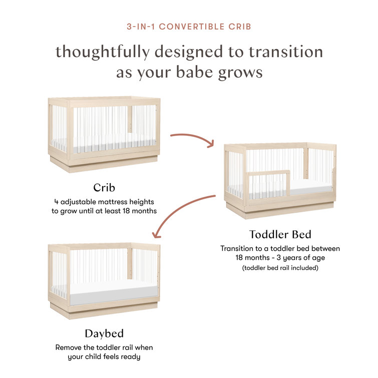 Washed Natural Pine and Acrylic 3-in-1 Convertible Crib
