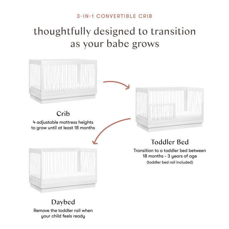 Harlow White Acrylic 3-in-1 Convertible Crib with Toddler Bed