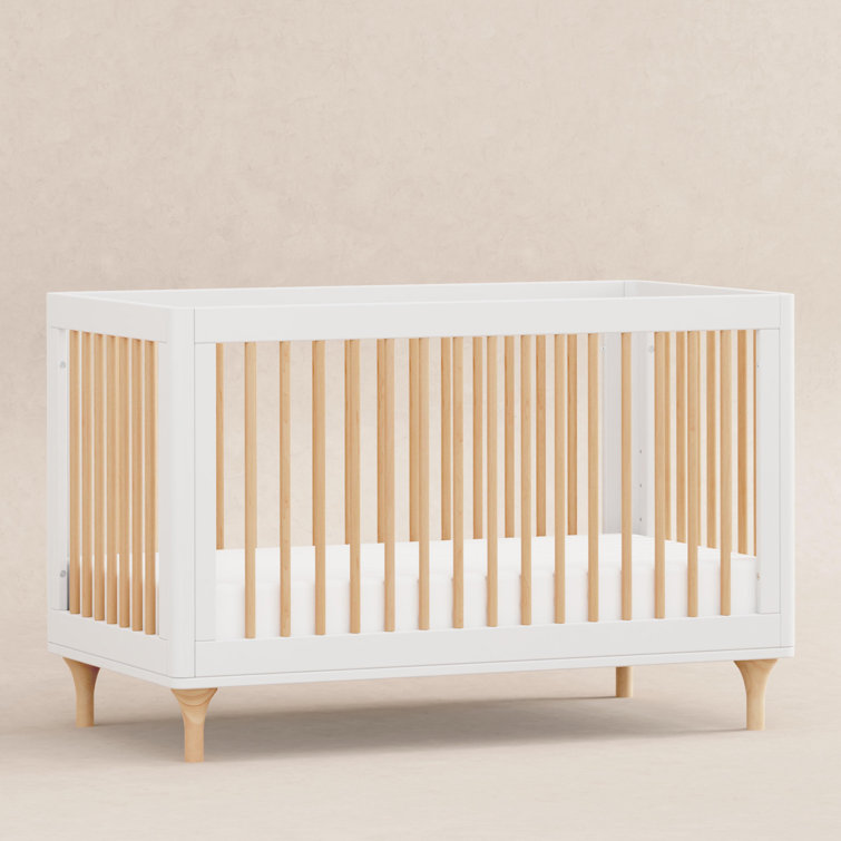 White and Natural Pine Wood 3-in-1 Convertible Crib