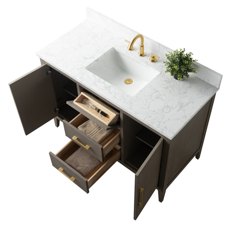 48'' Driftwood Gray Single Bathroom Vanity with Marble Top