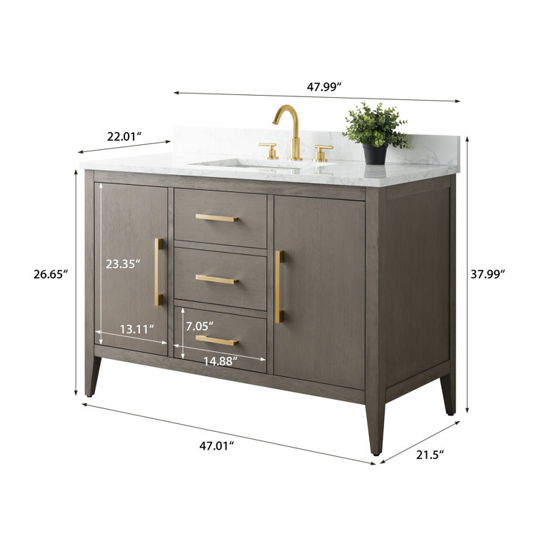 48'' Driftwood Gray Single Bathroom Vanity with Marble Top