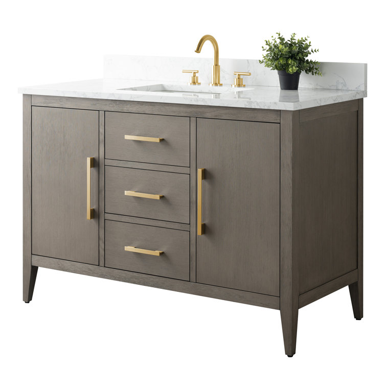 48'' Driftwood Gray Single Bathroom Vanity with Marble Top