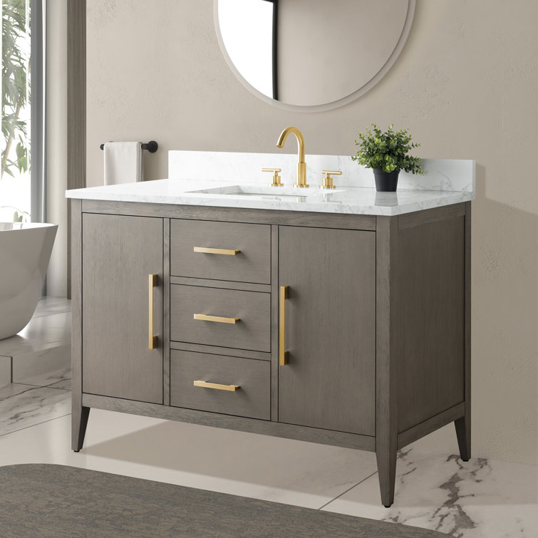 48'' Driftwood Gray Single Bathroom Vanity with Marble Top