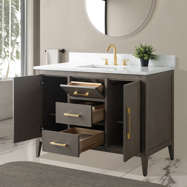 48'' Driftwood Gray Single Bathroom Vanity with Marble Top