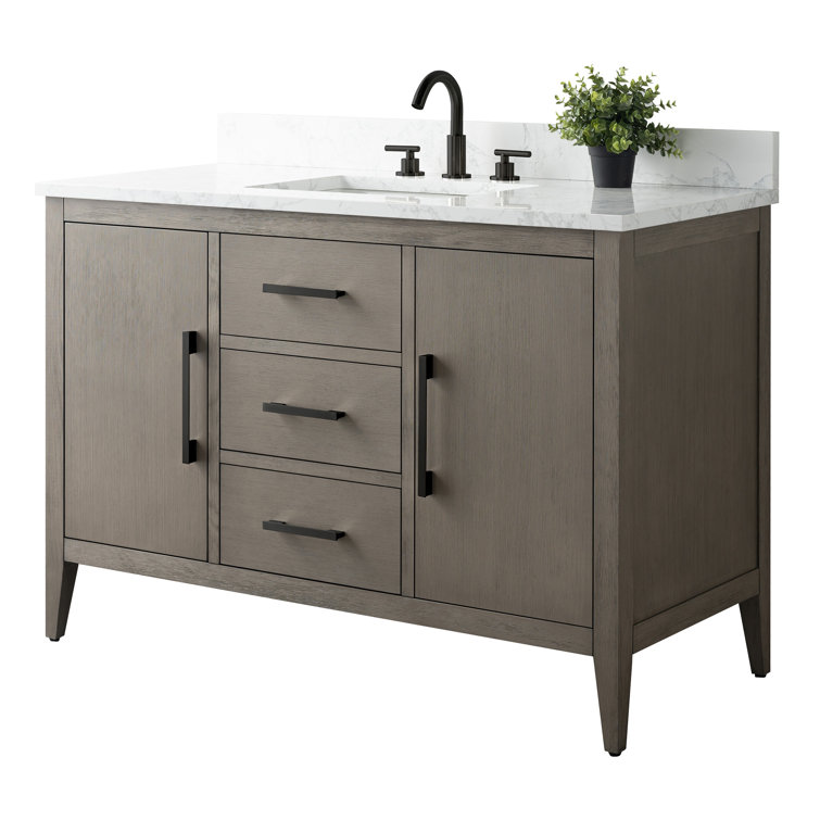 48'' Driftwood Gray Single Bathroom Vanity with Marble Top