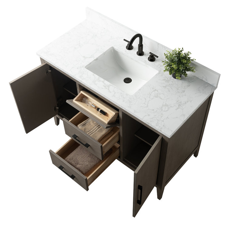 48'' Driftwood Gray Single Bathroom Vanity with Marble Top