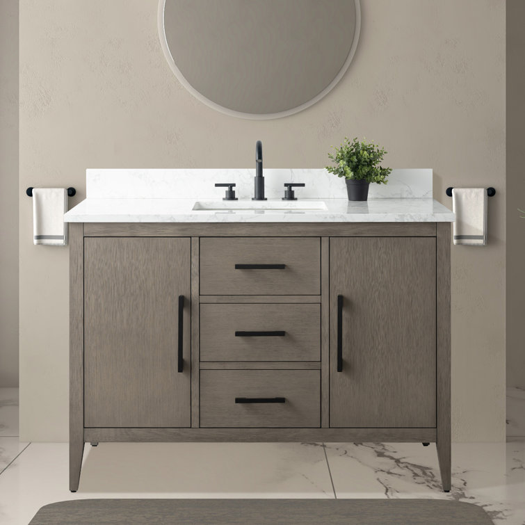 48'' Driftwood Gray Single Bathroom Vanity with Marble Top