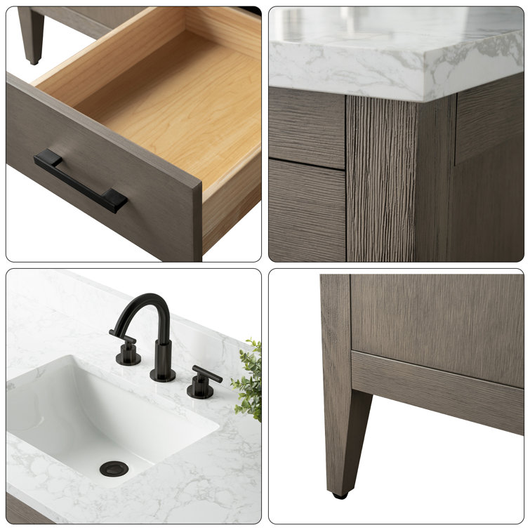 48'' Driftwood Gray Single Bathroom Vanity with Marble Top
