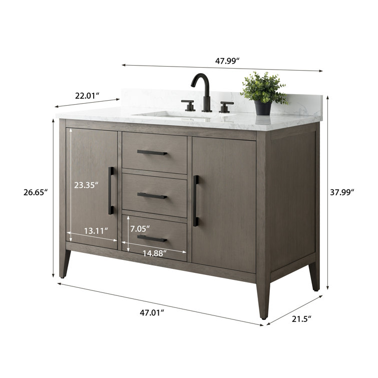 48'' Driftwood Gray Single Bathroom Vanity with Marble Top