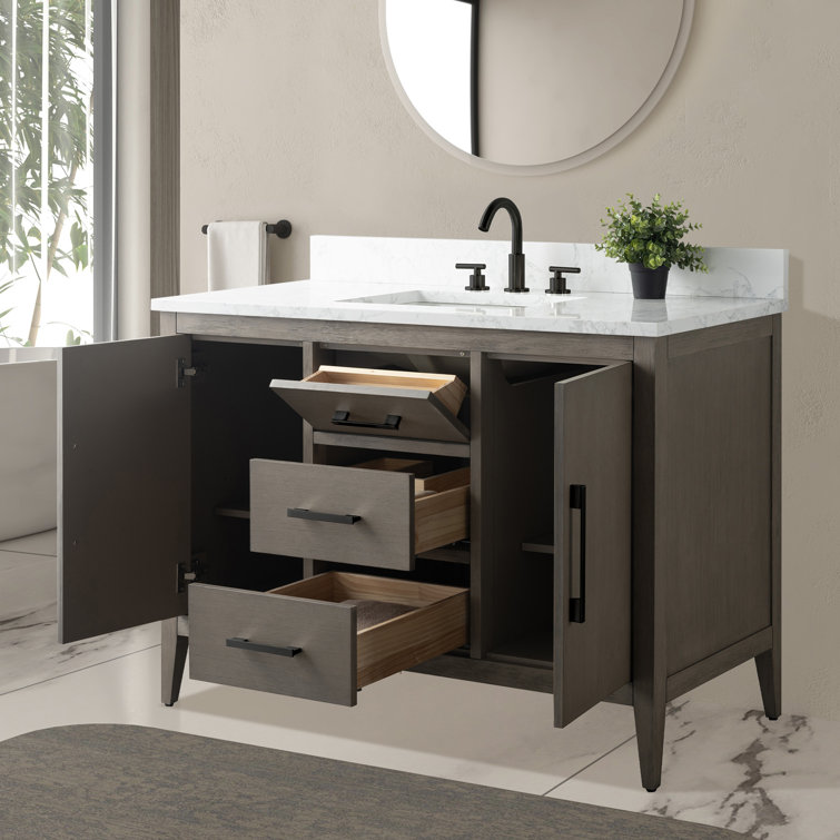 48'' Driftwood Gray Single Bathroom Vanity with Marble Top