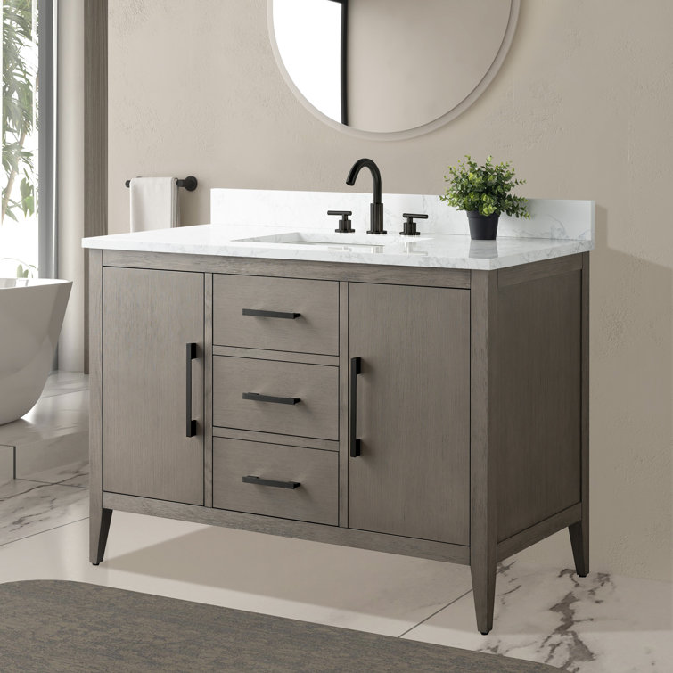 48'' Driftwood Gray Single Bathroom Vanity with Marble Top