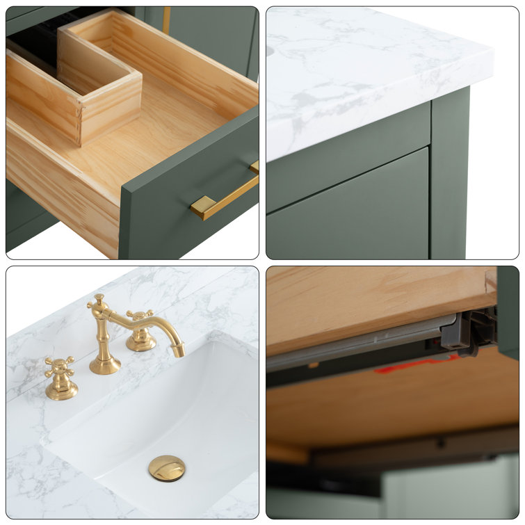 48'' Vintage Green Single Bathroom Vanity with Marble Top