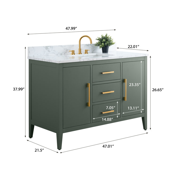48'' Vintage Green Single Bathroom Vanity with Marble Top