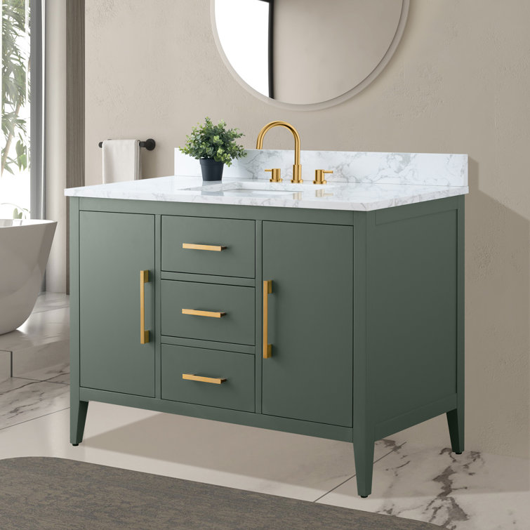 48'' Vintage Green Single Bathroom Vanity with Marble Top