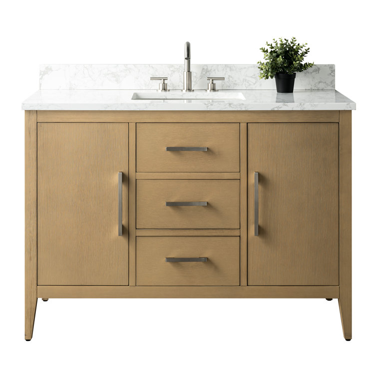 Natural Oak 48'' Single Bathroom Vanity with Marble Top