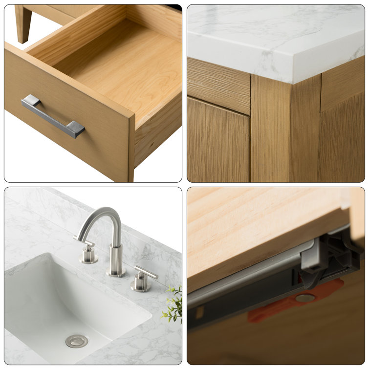 Natural Oak 48'' Single Bathroom Vanity with Marble Top