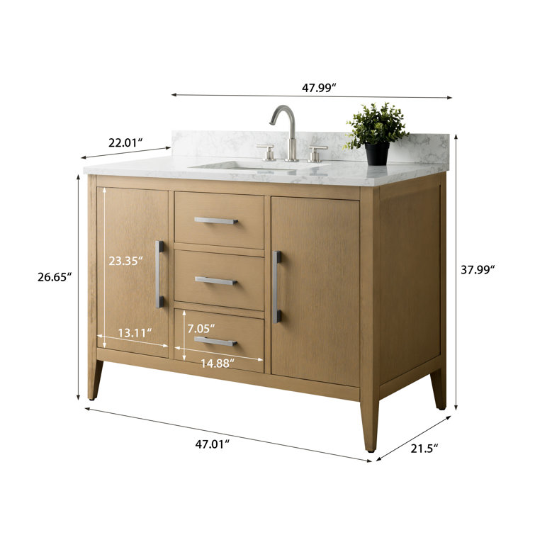 Natural Oak 48'' Single Bathroom Vanity with Marble Top