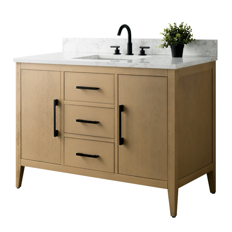 48'' Natural Oak Single Bathroom Vanity with Engineered Marble Top