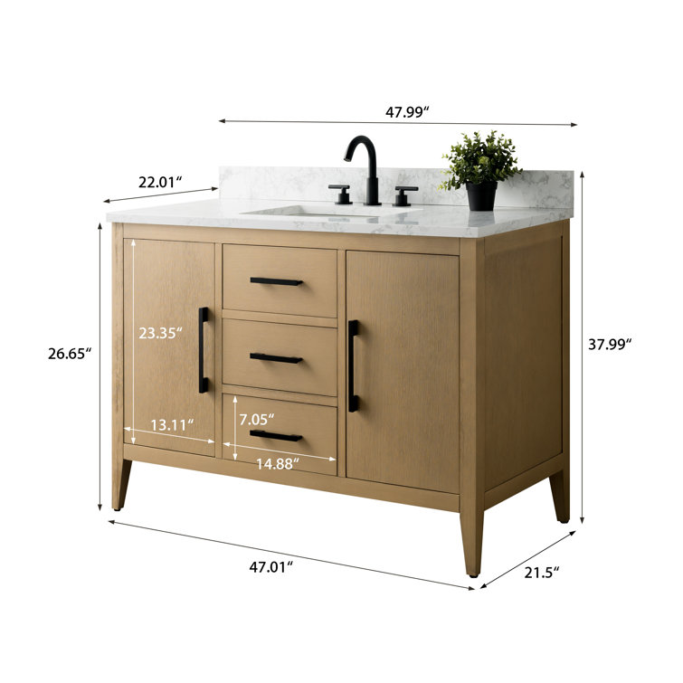 48'' Natural Oak Single Bathroom Vanity with Engineered Marble Top