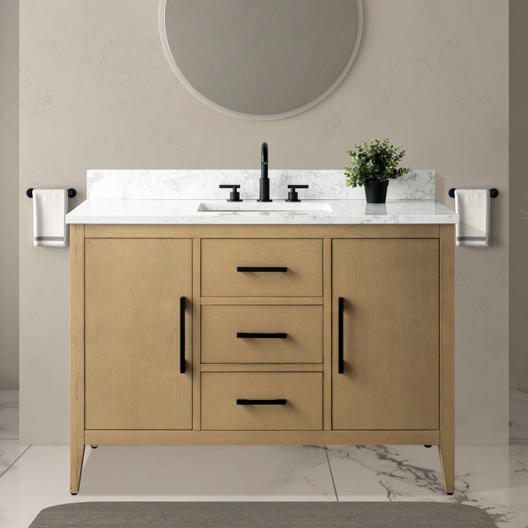 48'' Natural Oak Single Bathroom Vanity with Engineered Marble Top