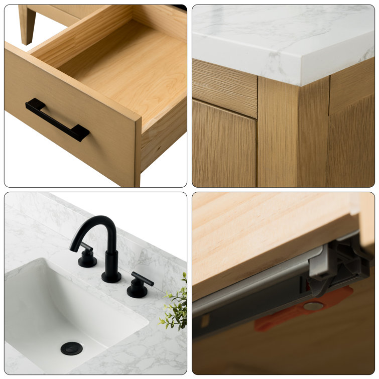48'' Natural Oak Single Bathroom Vanity with Engineered Marble Top