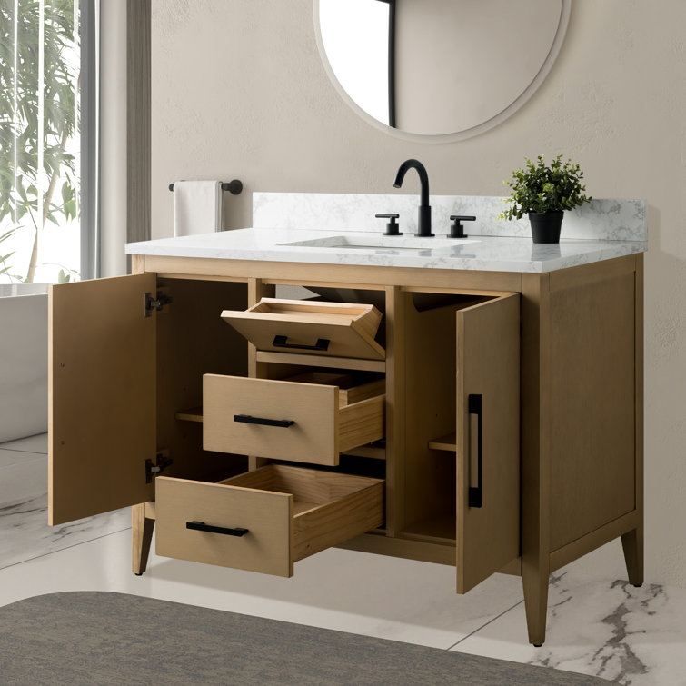48'' Natural Oak Single Bathroom Vanity with Engineered Marble Top