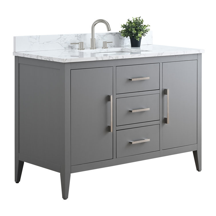 48" Cashmere Gray Single Bathroom Vanity with Engineered Marble Top