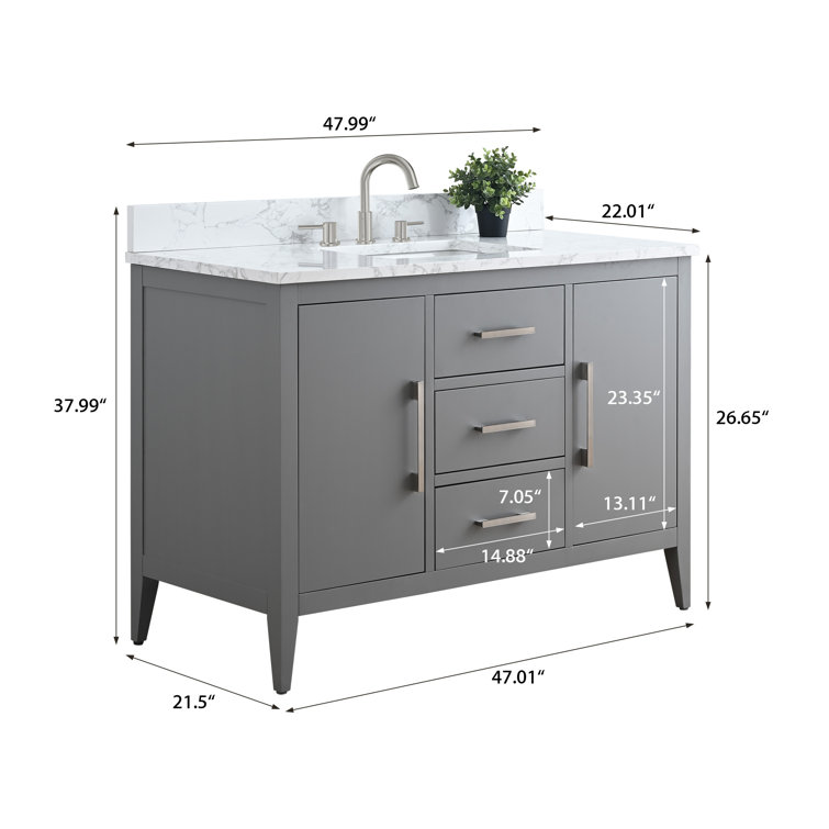 48" Cashmere Gray Single Bathroom Vanity with Engineered Marble Top